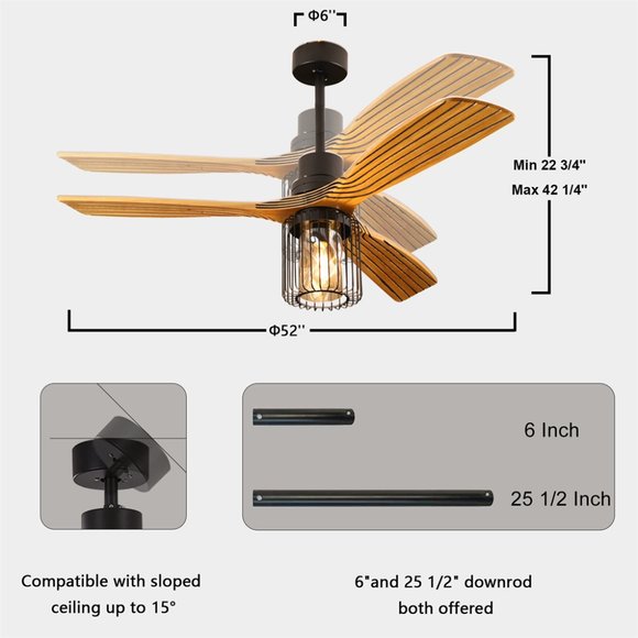 ExBrite 52 inch Wood Light Ceiling Fan - Picture 6 of 8